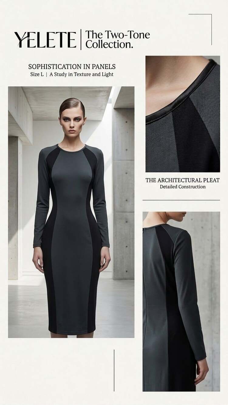 Yelete Women's Color Block Contrast Midi Dress Charcoal Black Size L